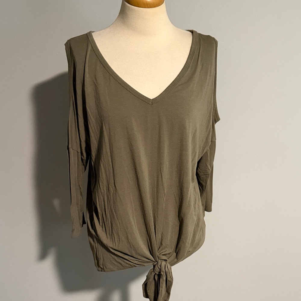 Olive Green V-Neck Tie-Front Women's Top